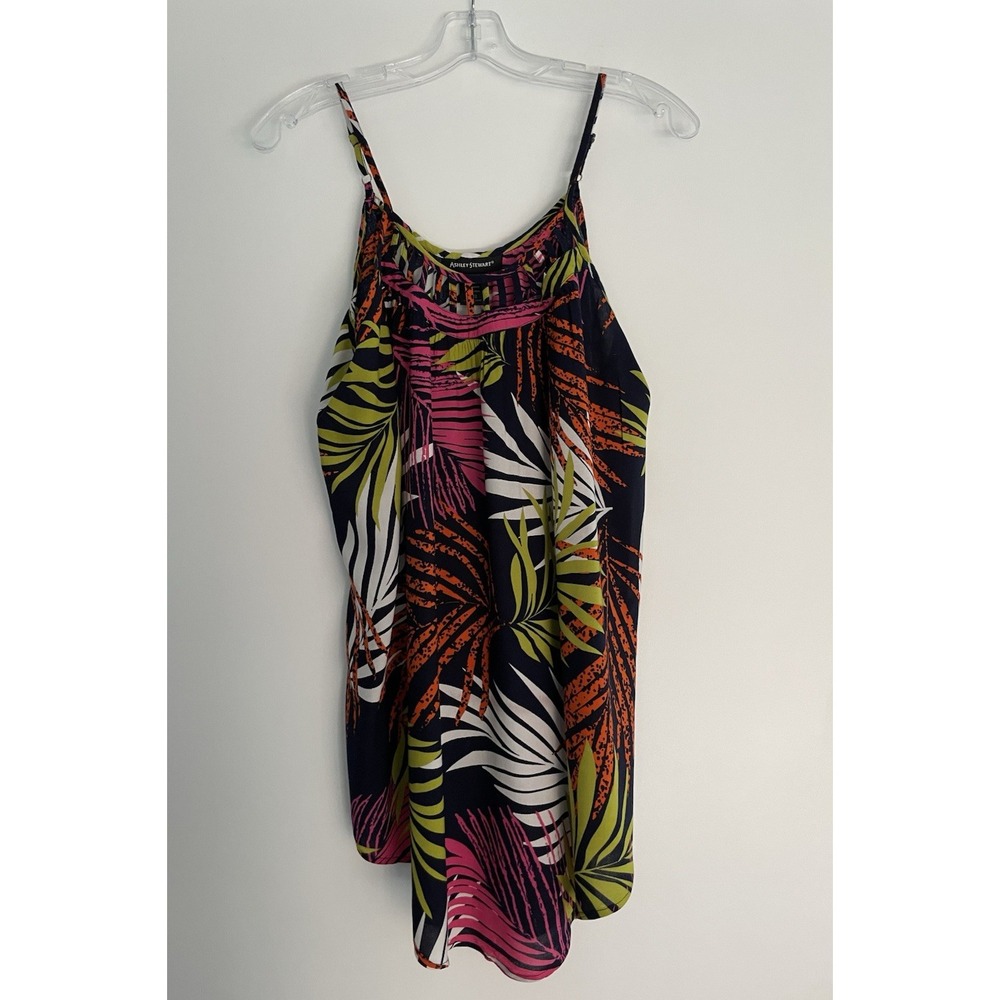 Ashley Stewart Women's Colorful Leaf Print Long Point Tank Top Boho Size 10/12‎